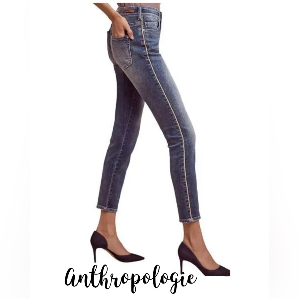 Anthro Pilcro high waisted tuxedo striped skinny jeans 26